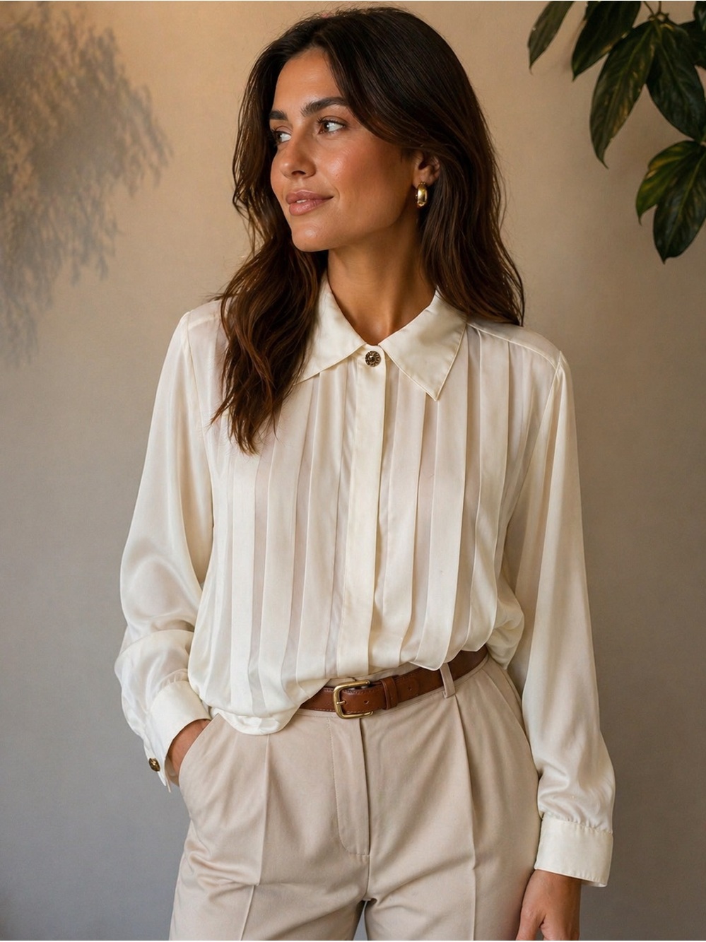 ✨ ANTONELLA Vintage Cream Pleated Blouse | Luxe Minimalist